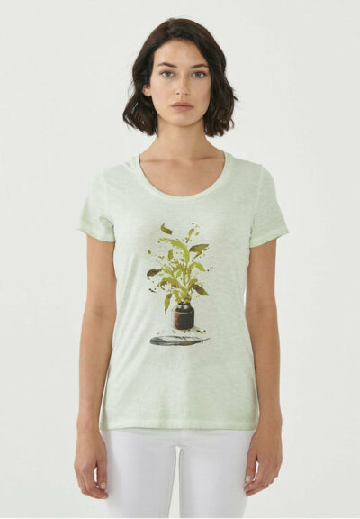 Organication | Plaggfärgad T-shirt i ekologisk bomull med växtmönster