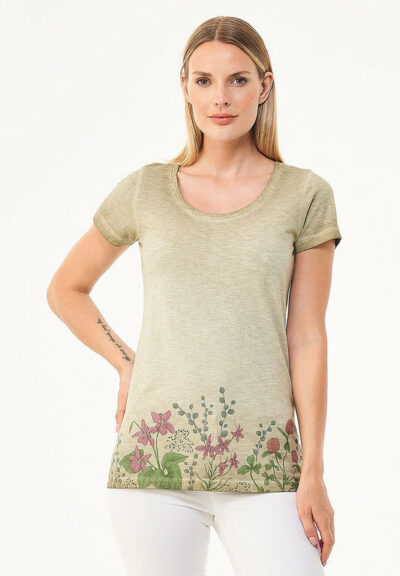 Organication | Plaggfärgad T-shirt i ekologisk bomull med blommönster