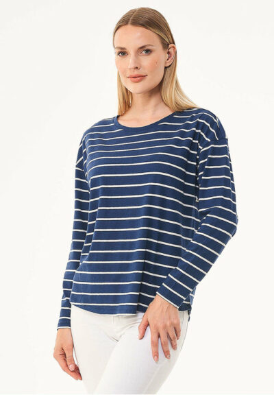 Organication | Randig långärmad T-shirt i ekologisk bomull och lin