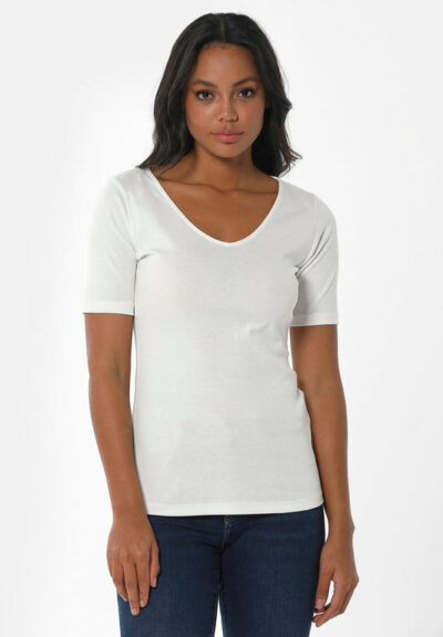 Organication | Ribbad T-shirt i ekologisk bomull med V-ringning