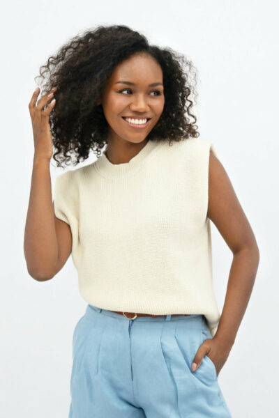 Napoli - High Neck Knitted Top - Porcelain