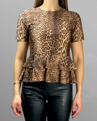 Leopardmönstrad topp med volang