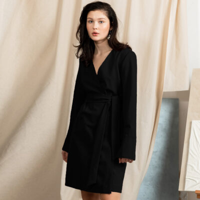 Studio Heijne | Black Short Wrap Dress In Wool