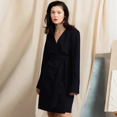 Studio Heijne | Dark Blue Short Wrap Dress In Wool