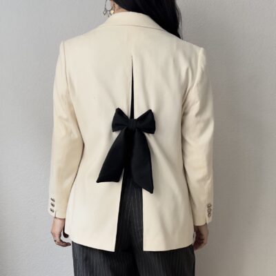 Olivias Garderob | Upcycled Bow Blazer Cream/Dark Olive Green, Pure Wool -size S-M