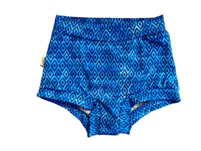 womens underwear with high rise and blue diamond shapes pattern