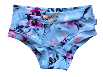 Womens brief underwear with blue hibiscus print