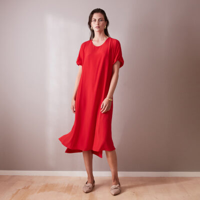 Studio Heijne | Red Silk Crepe Midi Dress