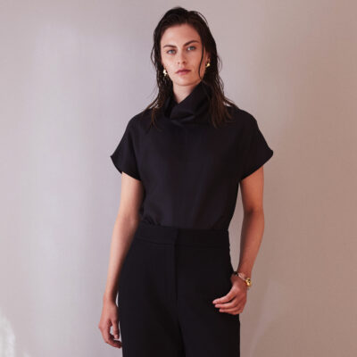 Studio Heijne | Black Silk Tee With Cowl Neck