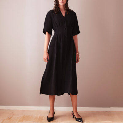 Studio Heijne | ÅSA Black Long Shirt Dress Silk/Linen