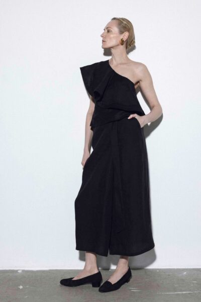 Reda Paula | Pluvija Black Linen Wrap Midi Skirt
