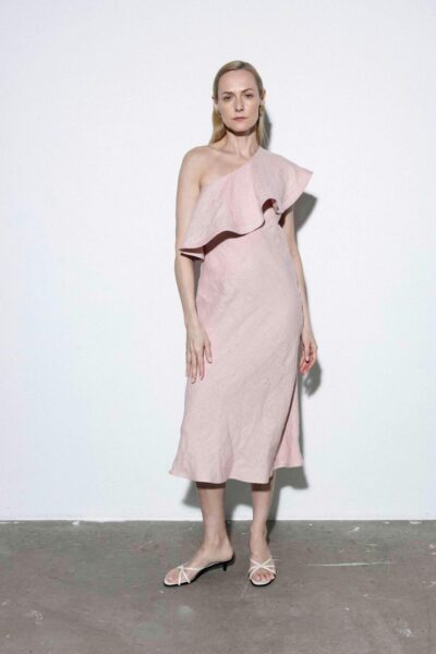 Reda Paula | Kive One-Shoulder Ruffled Summer Pink Linen Dress