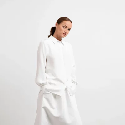 Studio Heijne | Custom-Fit Puff Sleeve Silk Crepe Shirt - Off White