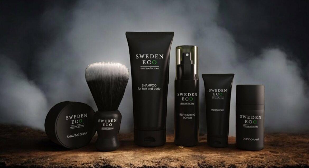 Sweden Eco hos Green Little Heart. Sex olika produkter står bredvid varandra mot en mörk bakgrund med grå rök.