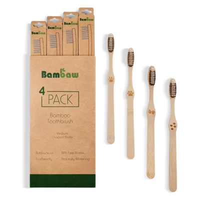 Bamboo toothbrushes (4 pack) Medium| BAMBAW