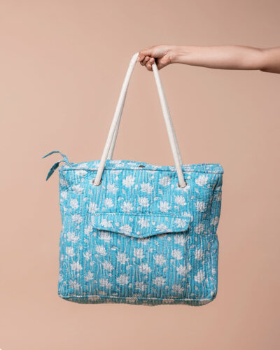 Handblock Printed Large Tote Bag - Lotus Symphony