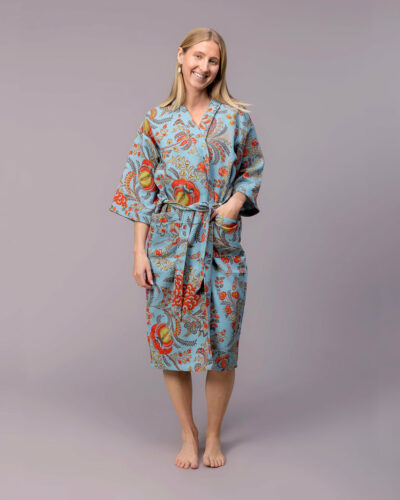 Sky Bloom – Cotton Waffle Bath & Sauna Robe