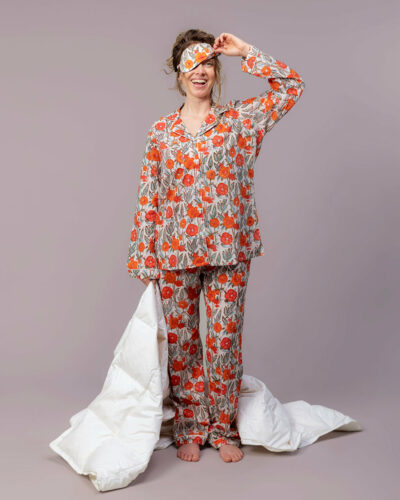 Orange Poppy Hand Block Printed Pajama Set