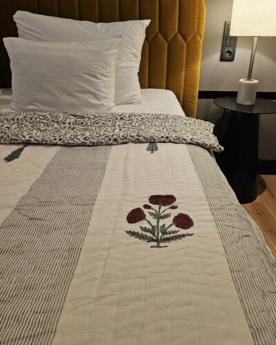 Reversible Handblock Quilt – Scarlet Bloom & Leafy Trails