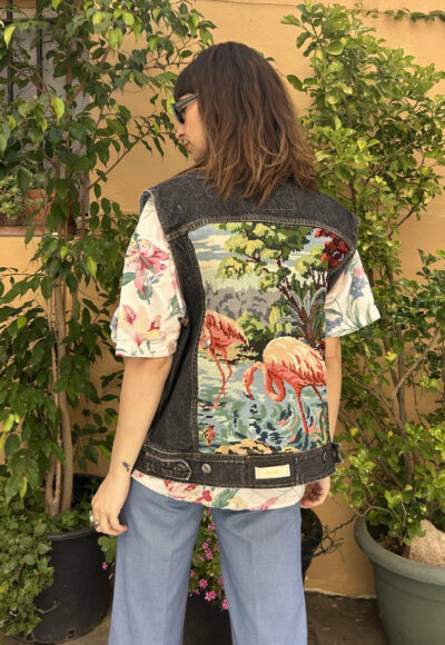 Upcycled Sleeveless Jacket Flamingos (M/L)
