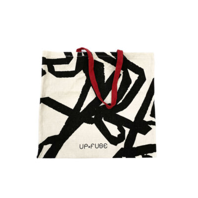 Canvas Tote Bag- White Confetti With Red Strap