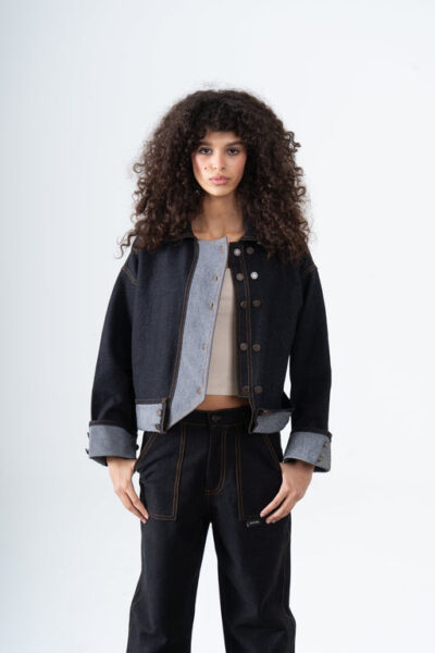 Drop-shoulder Denim Jacket in Black