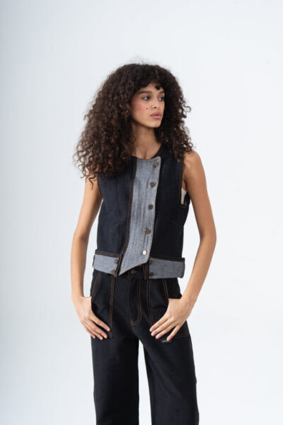 Asymmetric Denim Vest in Black