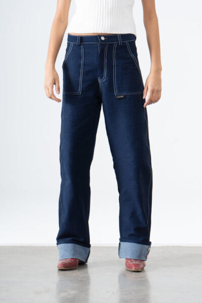Cuffed Denim Pants in Blue