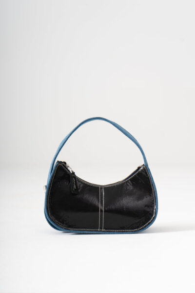 Y2k Shoulder Bag - Black Plastic and Blue Denim